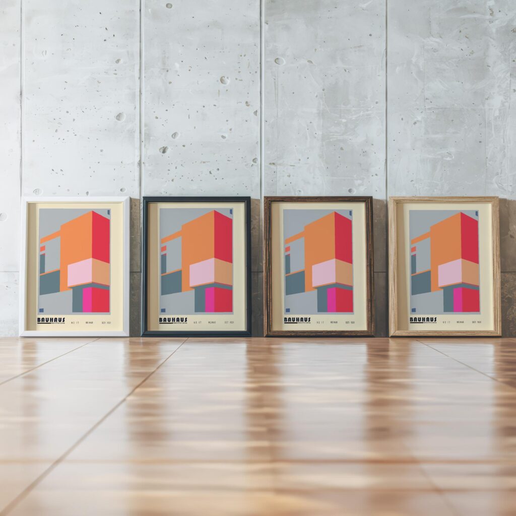 0234 bauhaus33 muted 3x4 framed posters mockup