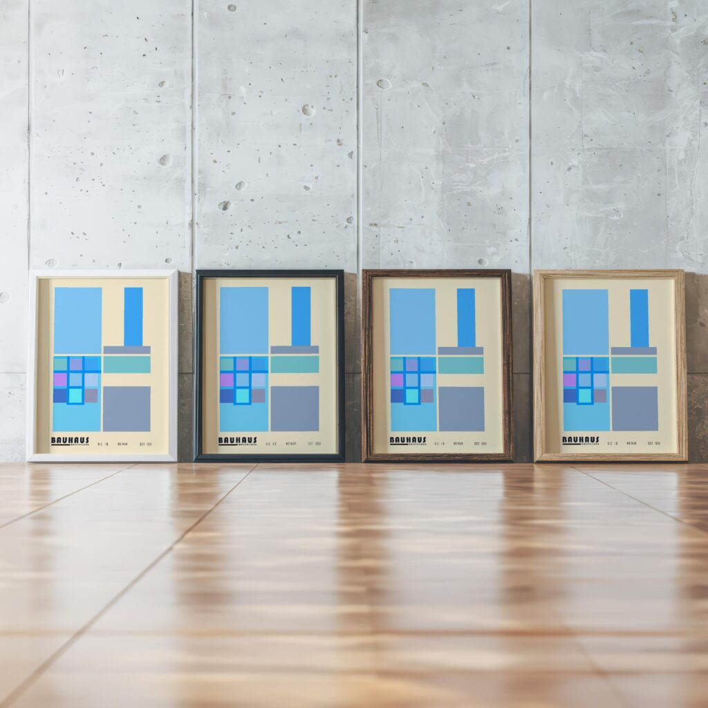 0238 bauhaus34 blue 3x4 framed posters mockup