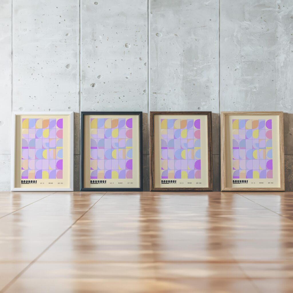 0250 bauhaus35 pink 3x4 framed posters mockup