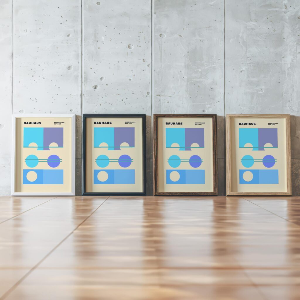 0259 bauhaus37 blue 3x4 framed posters mockup