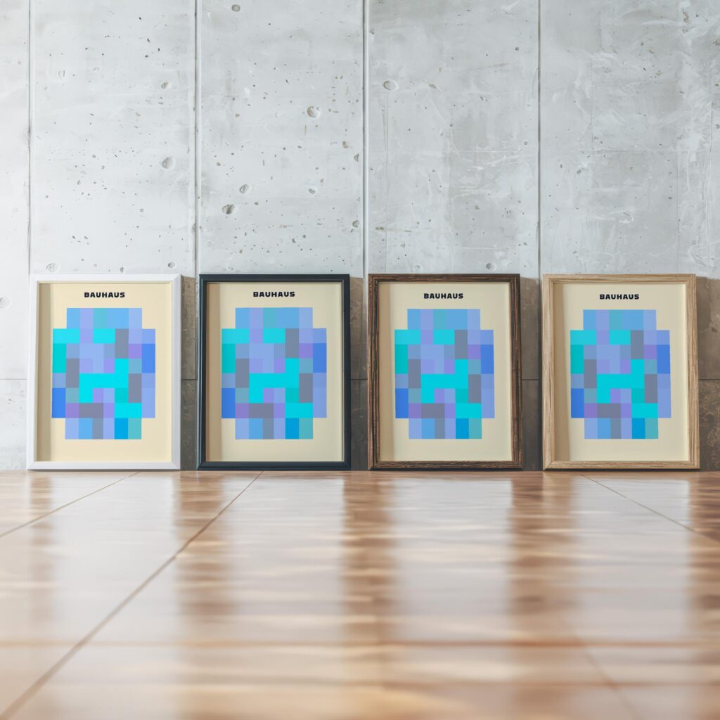 0287 bauhaus41 blue 3x4 framed posters mockup