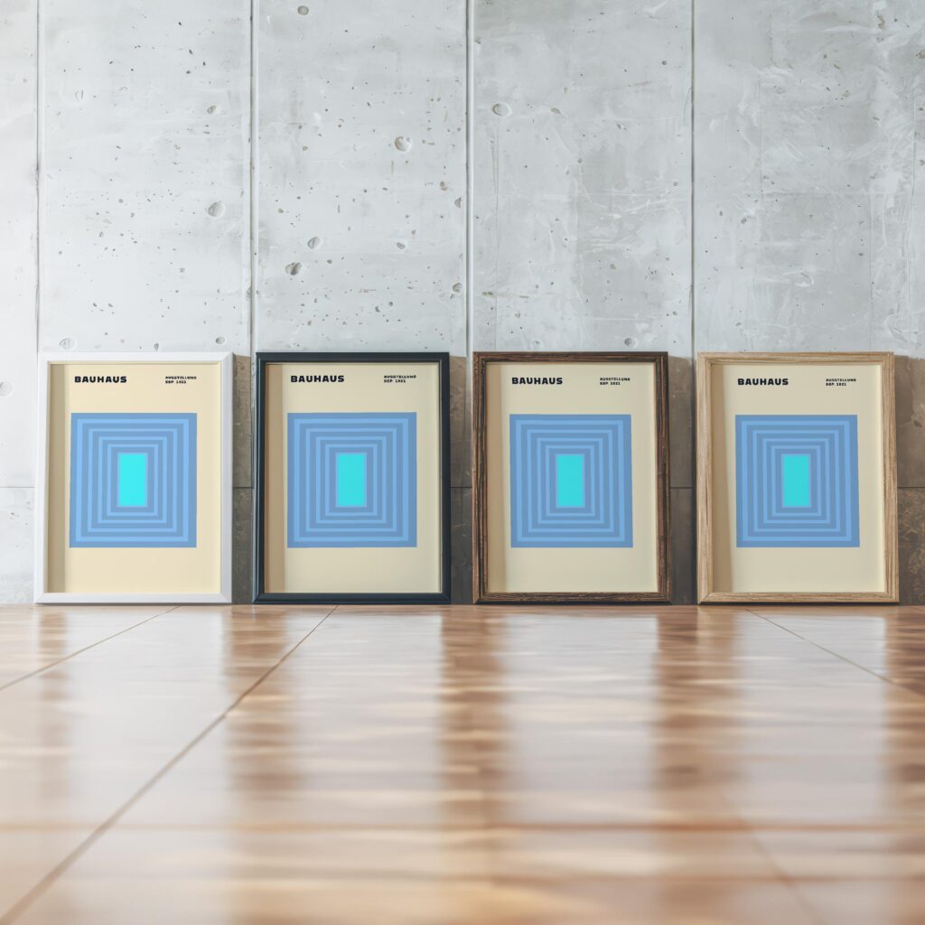 0301 bauhaus43 blue 3x4 framed posters mockup
