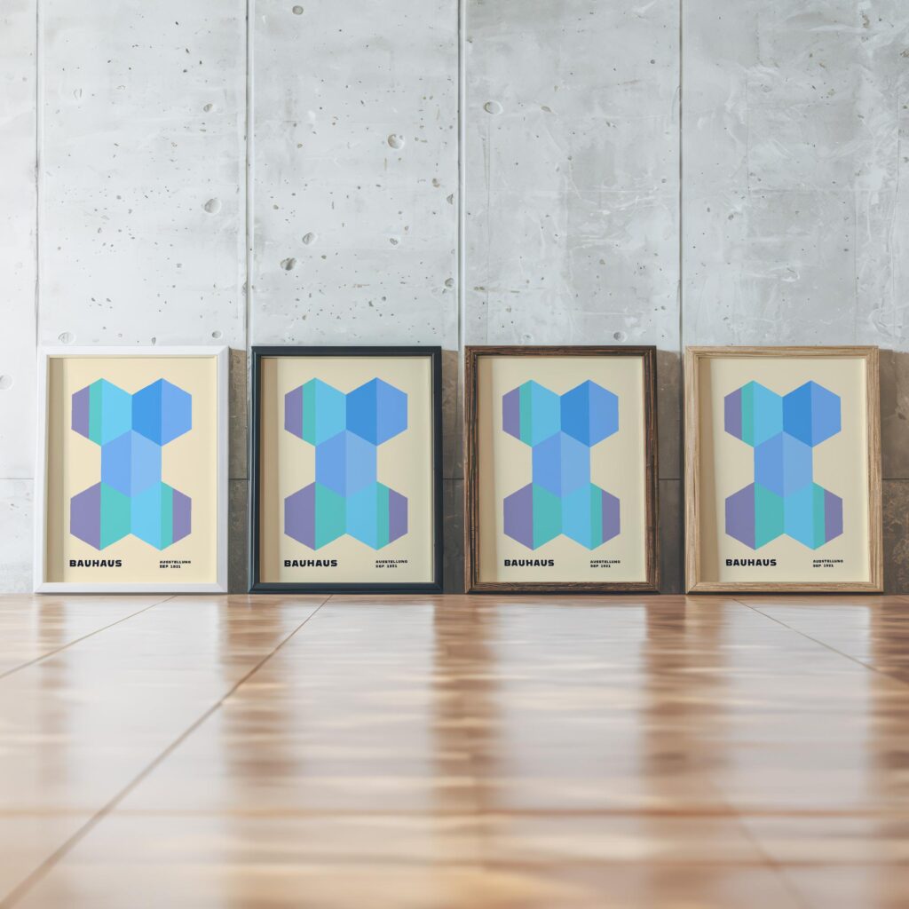 0308 bauhaus44 blue 3x4 framed posters mockup