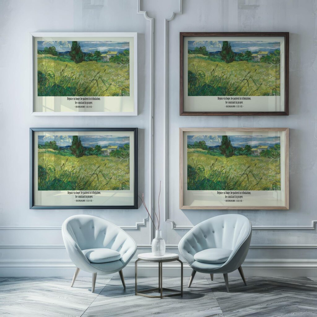 12 Romans 12 12 framed posters mockup