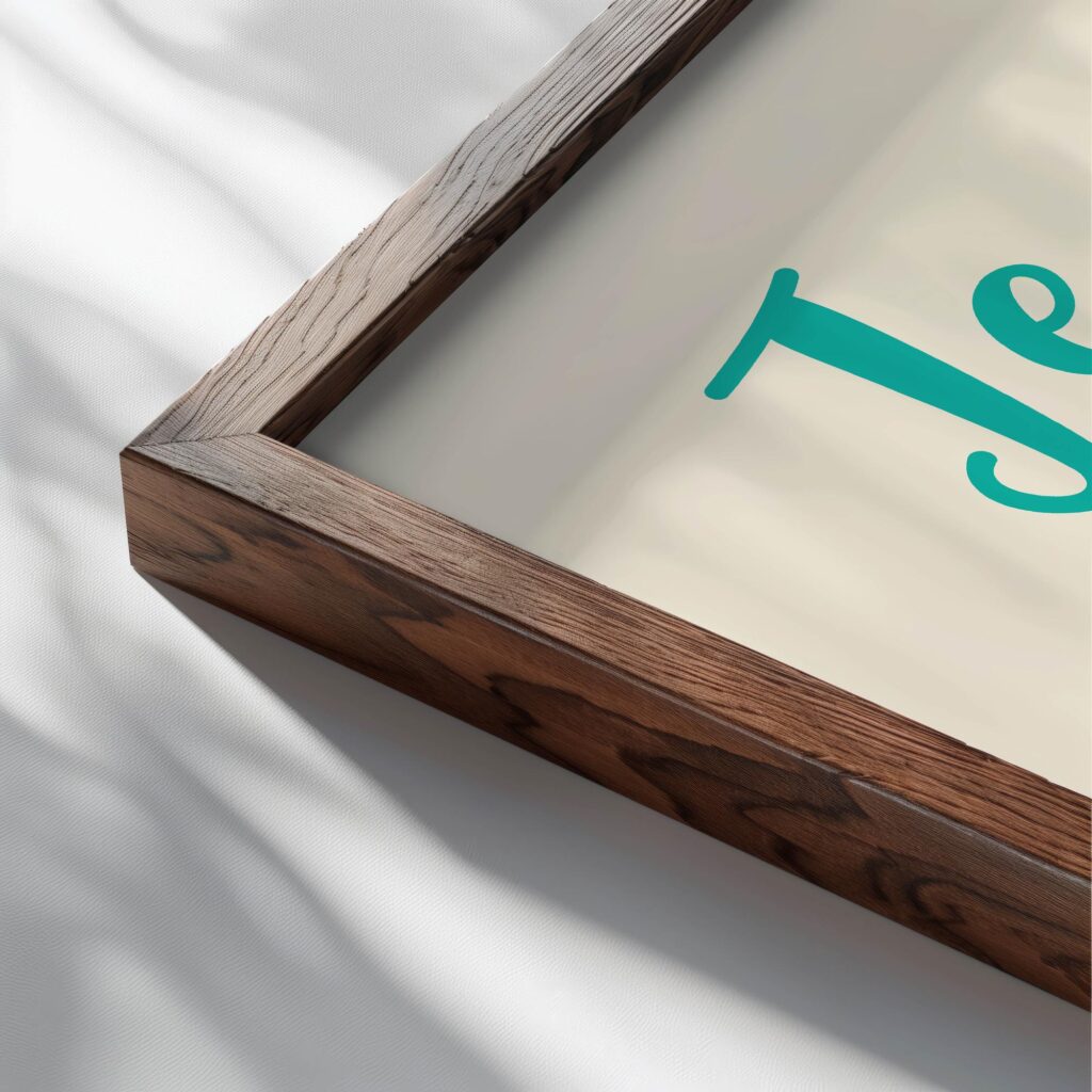 16 Je suis beni de toute benediction spirituelle close up dark wood mockup