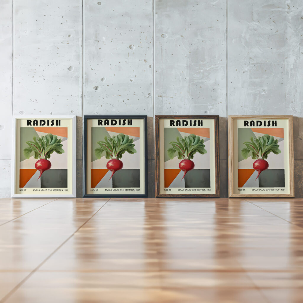 17 radish bauhaus 3x4 framed posters mockup