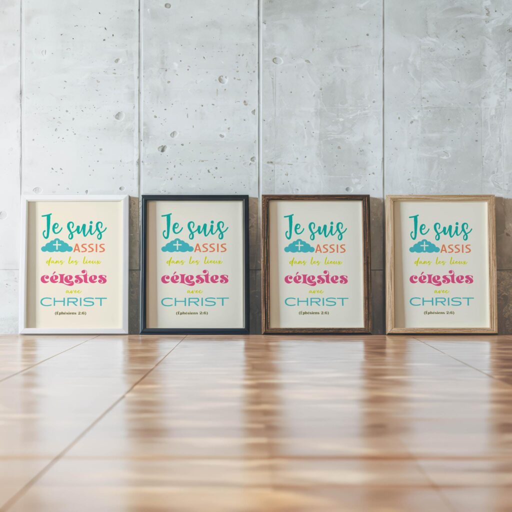 18 Je suis assis dans les lieux celestes avec Christ framed posters mockup