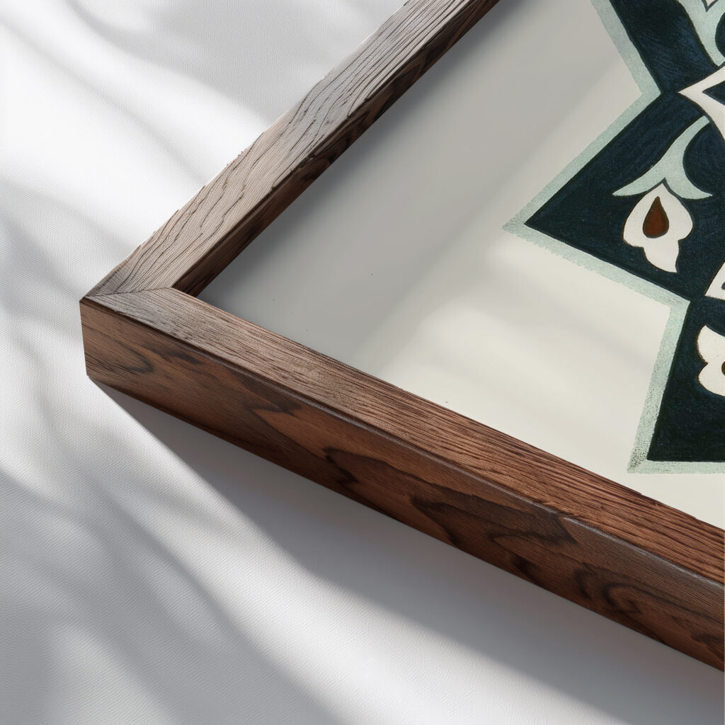 18 plates of ornamental tiles from the Afghan Boundary Commission Pl 02 1884 Afghan Boundary Commission close up dark wood mockup