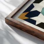 18 plates of ornamental tiles from the Afghan Boundary Commission Pl 04 1884 Afghan Boundary Commission close up dark wood mockup