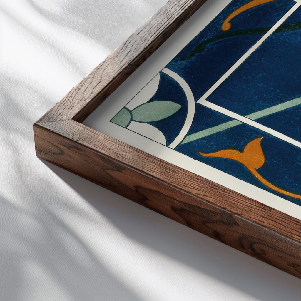 18 plates of ornamental tiles from the Afghan Boundary Commission Pl 05 1884 Afghan Boundary Commission close up dark wood mockup