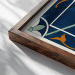 18 plates of ornamental tiles from the Afghan Boundary Commission Pl 05 1884 Afghan Boundary Commission close up dark wood mockup