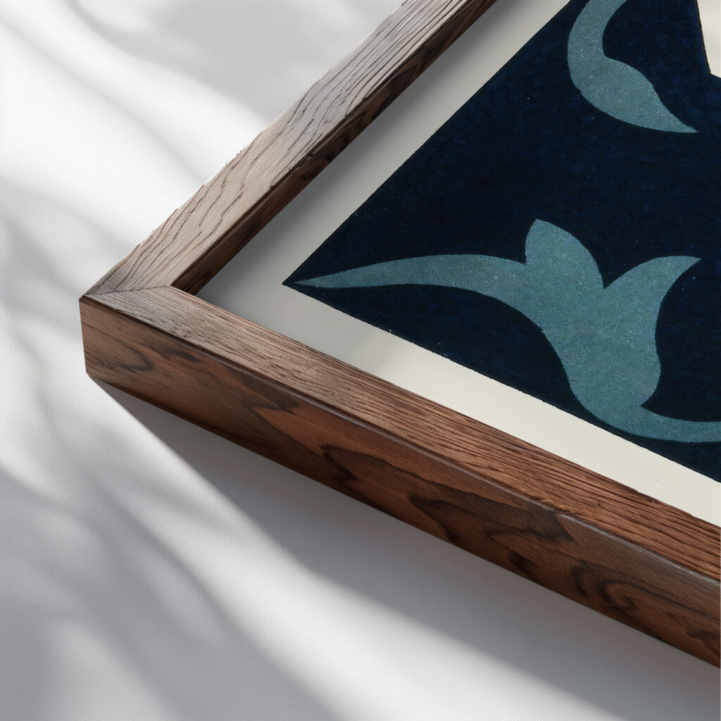 18 plates of ornamental tiles from the Afghan Boundary Commission Pl 06 1884 Afghan Boundary Commission close up dark wood mockup