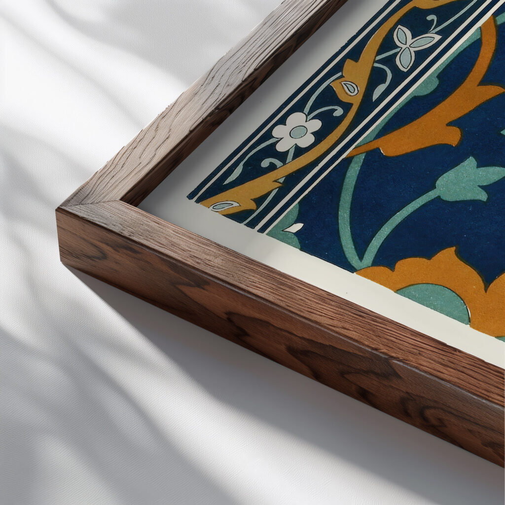 18 plates of ornamental tiles from the Afghan Boundary Commission Pl 12 1884 Afghan Boundary Commission close up dark wood mockup