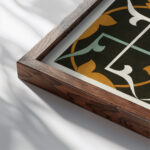 18 plates of ornamental tiles from the Afghan Boundary Commission Pl 14 1884 Afghan Boundary Commission close up dark wood mockup