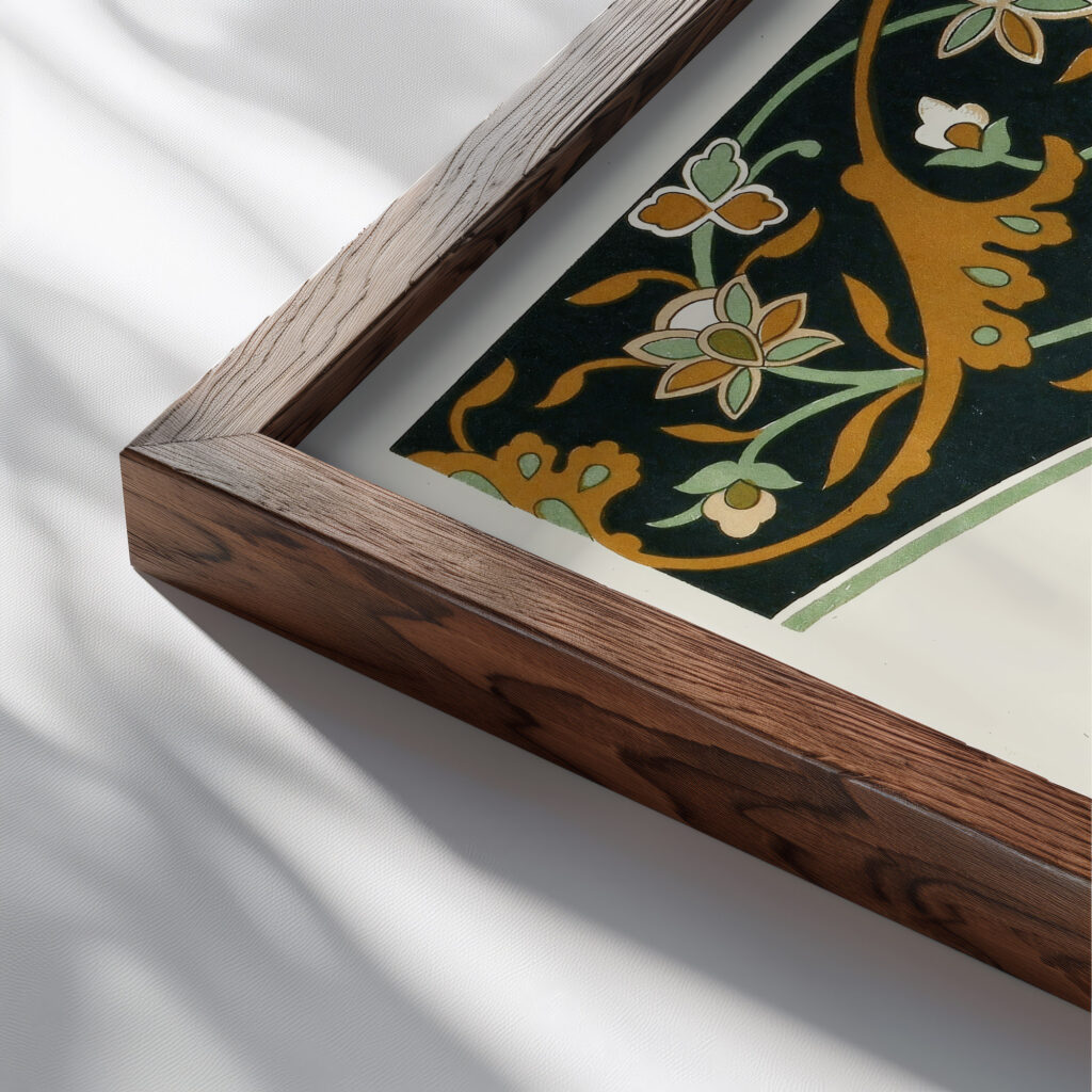 18 plates of ornamental tiles from the Afghan Boundary Commission Pl 16 1884 Afghan Boundary Commission close up dark wood mockup