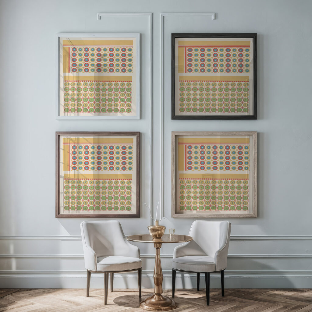 20. Plafond du Tombeau Damenheb n° 90 21. Plafond du Tombeau de Menkheper n° 79 1911 Gustave Jequier framed posters mockup