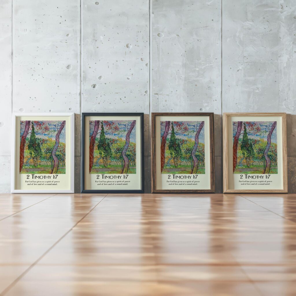 21 2 Timothy 1 7 framed posters mockup