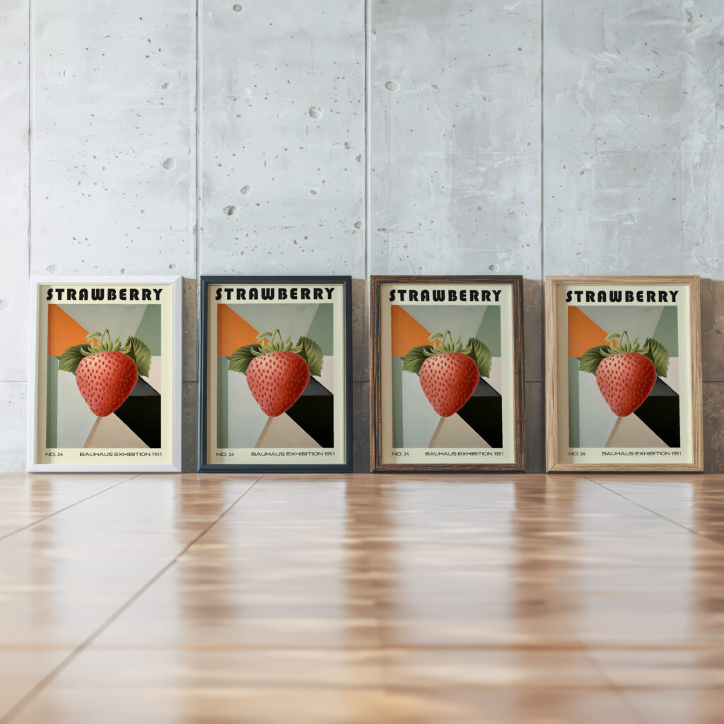 24 strawberry bauhaus 3x4 framed posters mockup