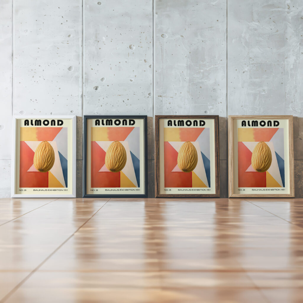 28 almond bauhaus 3x4 framed posters mockup