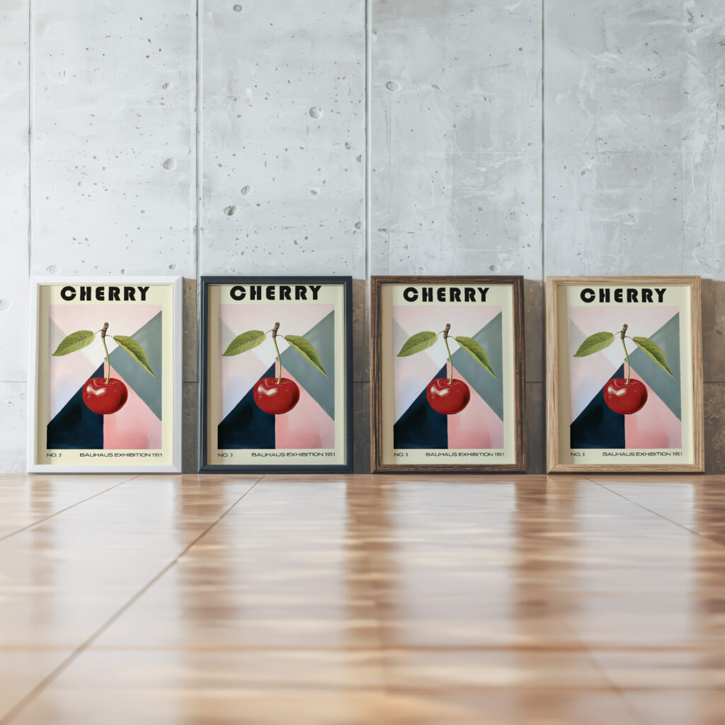 3 cherry bauhaus 3x4 framed posters mockup