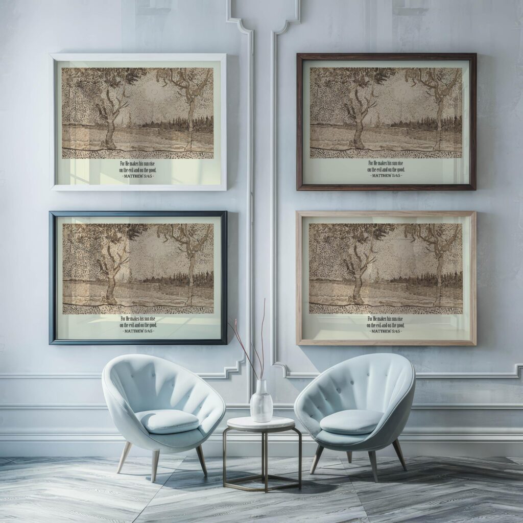 38 Matthew 5 45 framed posters mockup
