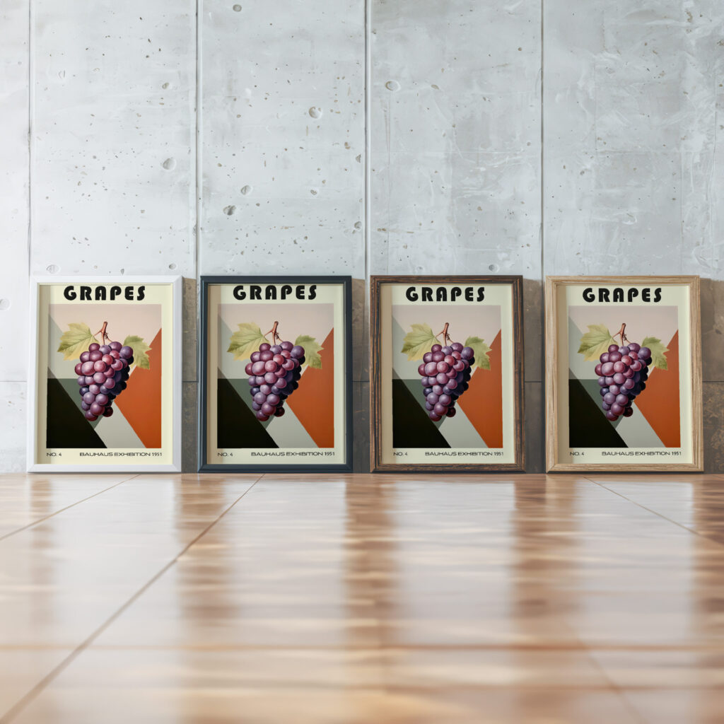 4 grapes bauhaus 3x4 framed posters mockup