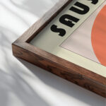 46 sausage bauhaus 3x4 close up dark wood mockup