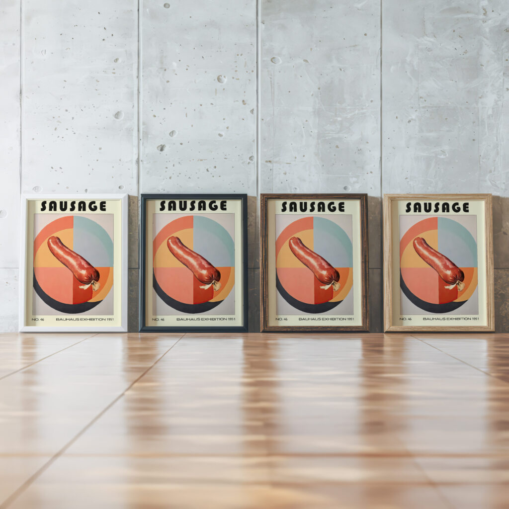 46 sausage bauhaus 3x4 framed posters mockup