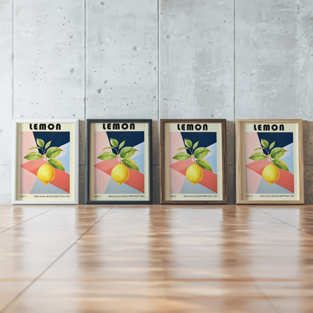 5 lemon bauhaus 3x4 framed posters mockup