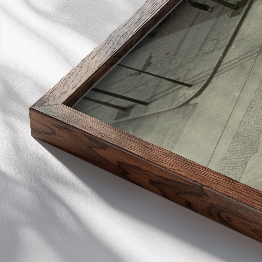 7 A.M. New Years Morning circa 1930 Laszlo Moholy Nagy close up dark wood mockup