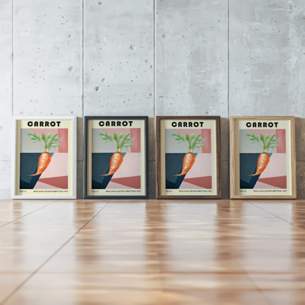 8 carrot bauhaus 3x4 framed posters mockup