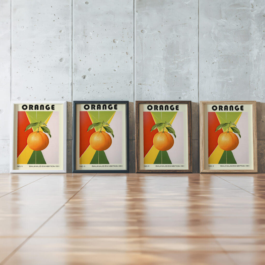 9 orange bauhaus 3x4 framed posters mockup