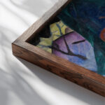 A Bison in Winter The Red Bison 1913 Franz Marc close up dark wood mockup