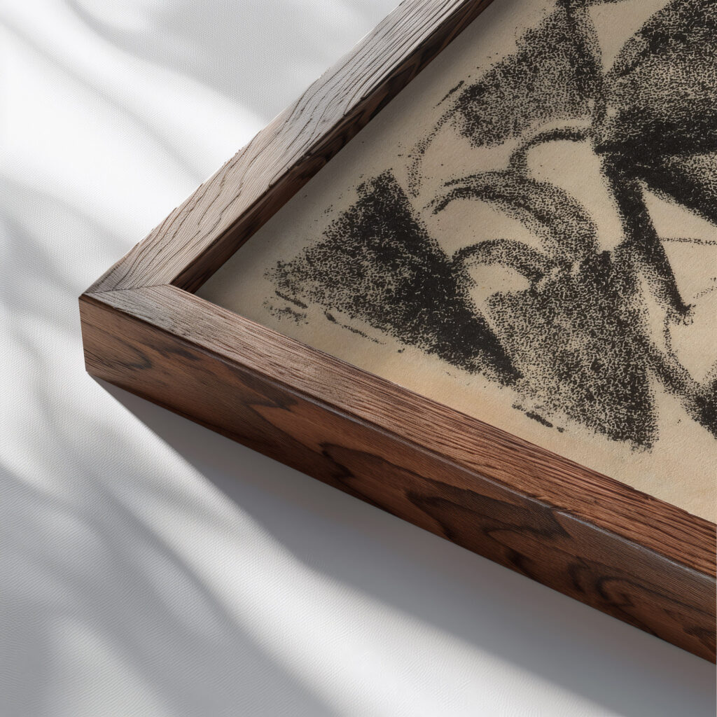 A Peasant Woman Goes for Water 1913 Kazimir Malevich close up dark wood mockup