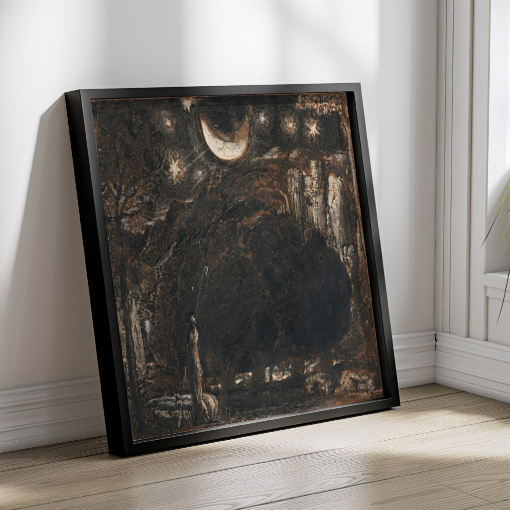 A Shepherd and his Flock under the Moon and Stars ca. 1827 Samuel Palmer 4 mockup