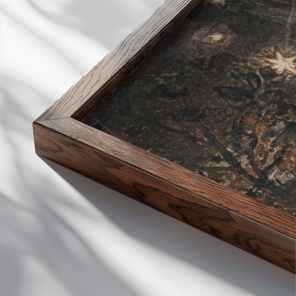 A Shepherd and his Flock under the Moon and Stars ca. 1827 Samuel Palmer close up dark wood mockup