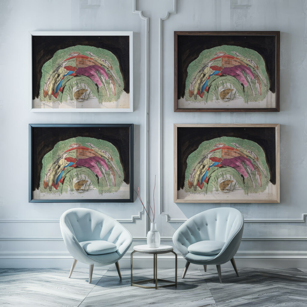 A Woman Carrying Two Children in a Basket with a Musician c. 1747 Giovanni Francesco Costa framed posters mockup