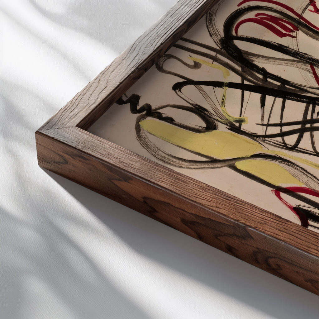 A la Kandinsky 1960 Lola Liivat close up dark wood mockup