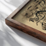 A man from Orava on a horse 1935 Arnold Peter Weisz Kubincan close up dark wood mockup