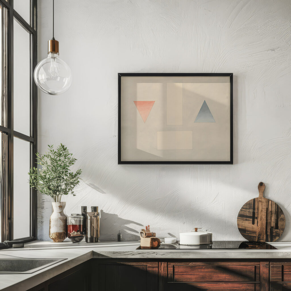 A red triangle pointing downwards a blue triangle pointung upwards and two floating rectangles David Humbert de Superville 6 mockup