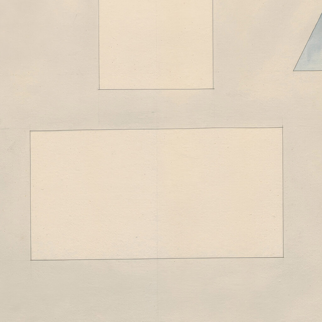 A red triangle pointing downwards a blue triangle pointung upwards and two floating rectangles David Humbert de Superville 8 mockup