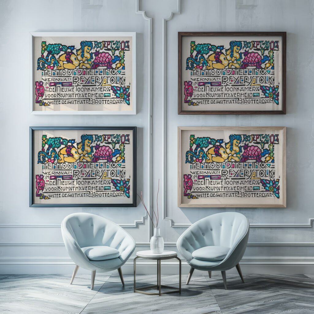 Aankondiging van een tentoonstelling van Reijer Stolk in Rotterdam 1906 Reijer Stolk framed posters mockup