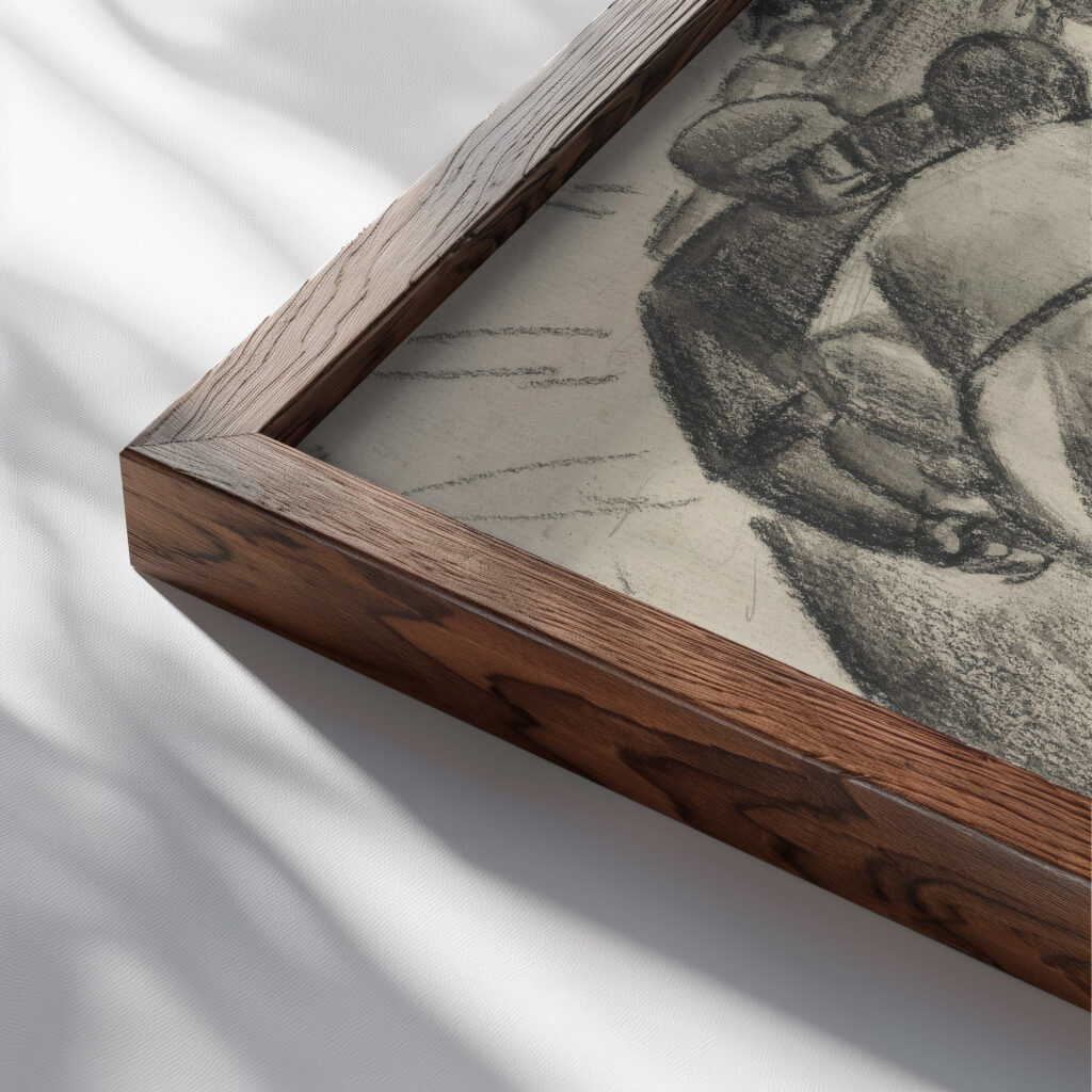 Aardappelrooiers aan het werk op het land 1927 Leo Gestel close up dark wood mockup