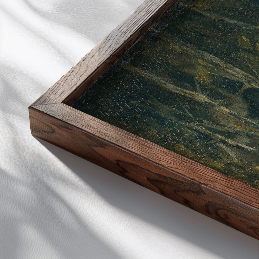 Abgesessene Kurassiere 1875 Wilhelm Trubner close up dark wood mockup