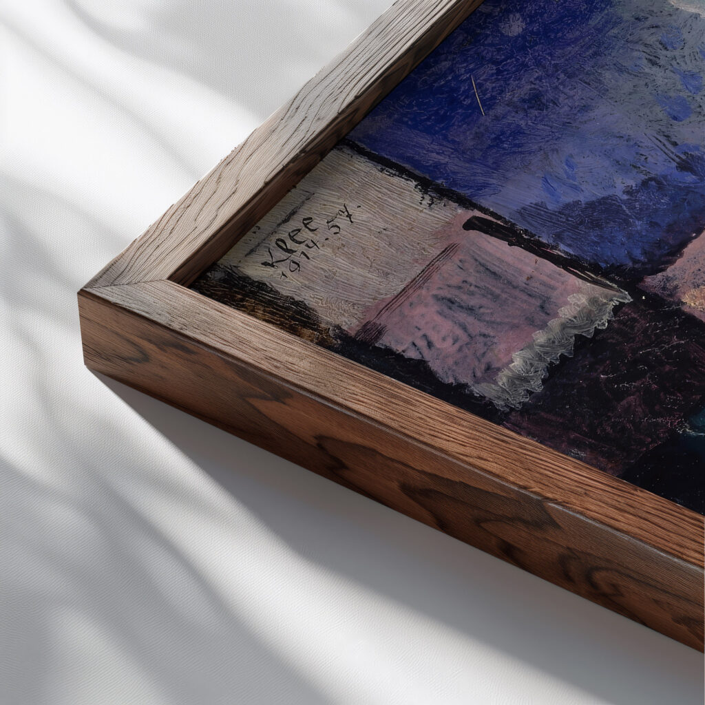 About a motif from Hammamet 1914 Paul Klee close up dark wood mockup