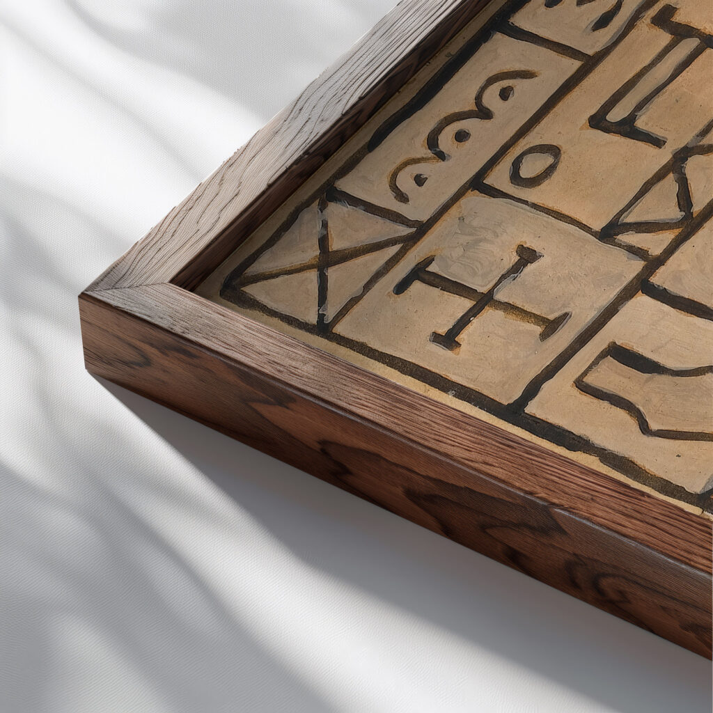 Abstract design Joaquin Torres Garcia close up dark wood mockup
