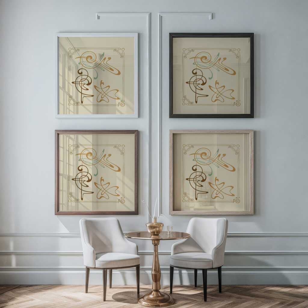 Abstract design based on arabesques 1900 Alphonse Mucha framed posters mockup