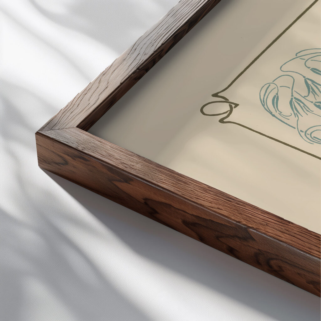 Abstract design based on berries leaves grasses 1900 Maurice Pillard Verneuil close up dark wood mockup