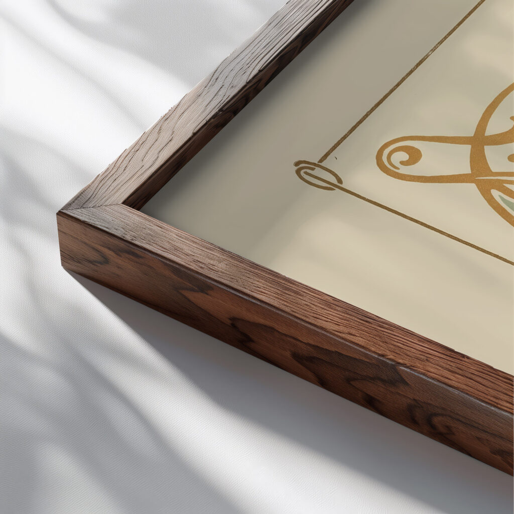 Abstract design based on curvilinear shapes 1900 Maurice Pillard Verneuil close up dark wood mockup