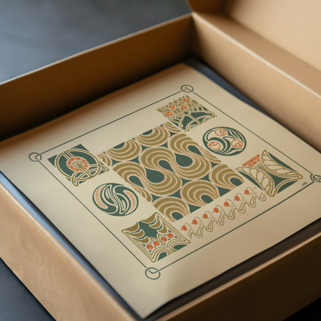 Abstract design based on flower buds berries tulips 1900 Maurice Pillard Verneuil video mockup